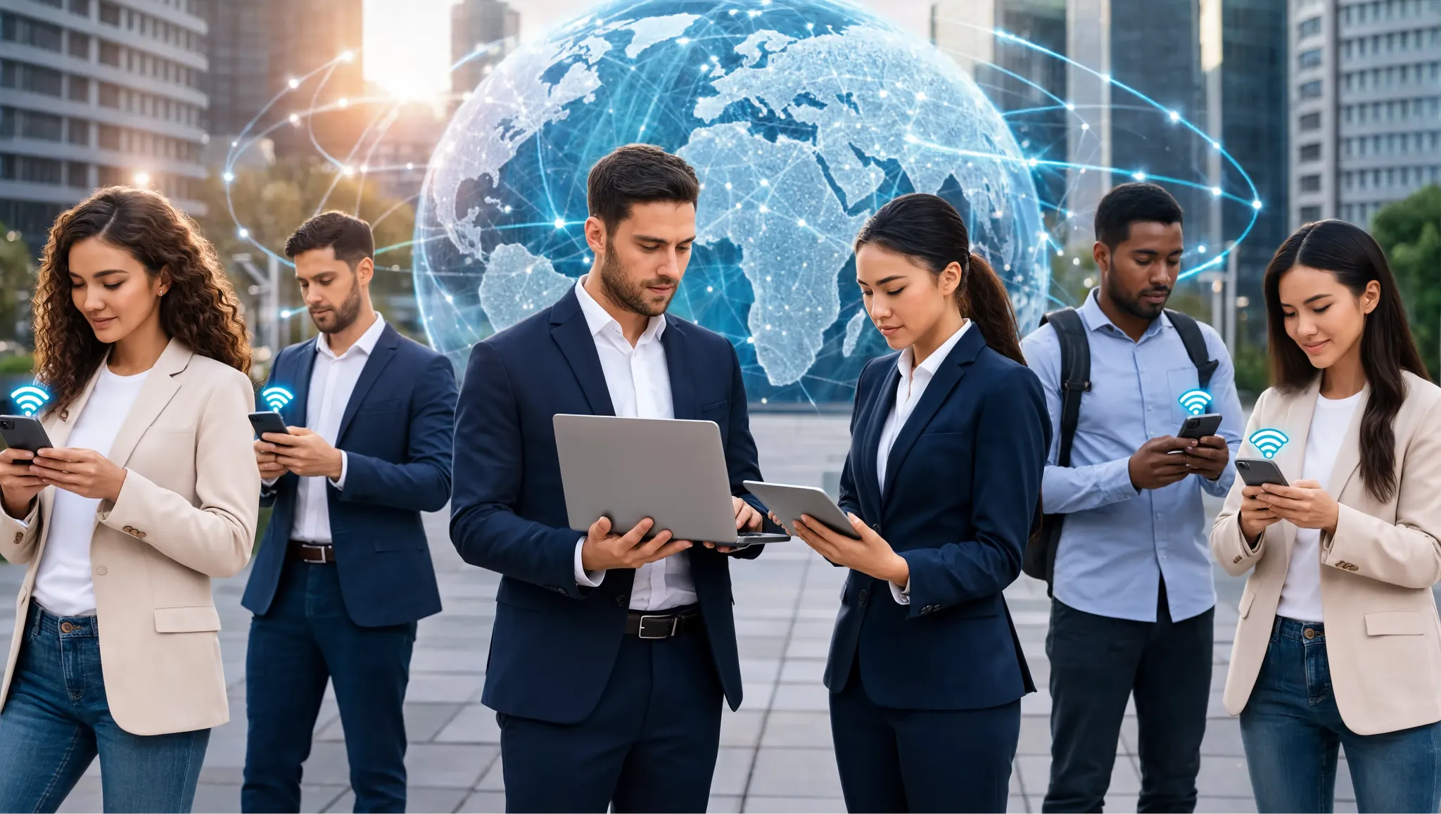 Small business team keeping the company number reachable while travelling